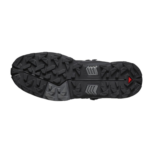 Sole view of Salomon X Ultra 5 Mid GTX Men's hiking boots in Black / Asphalt / Castlerock colour
