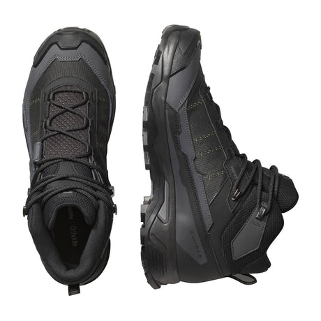 Top and side view of Salomon X Ultra 5 Mid GTX Men's hiking boots in Black / Asphalt / Castlerock colour