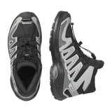 Top and side view of Salomon XA Pro Mid WP Kid's in Black/Sedona Sage/Wrought Iron colour