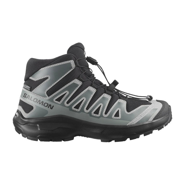 Side view of Salomon XA Pro Mid WP Kid's in Black/Sedona Sage/Wrought Iron colour