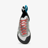 Lace view of Scarpa's Helix women's climbing shoe in silver mid grey colour