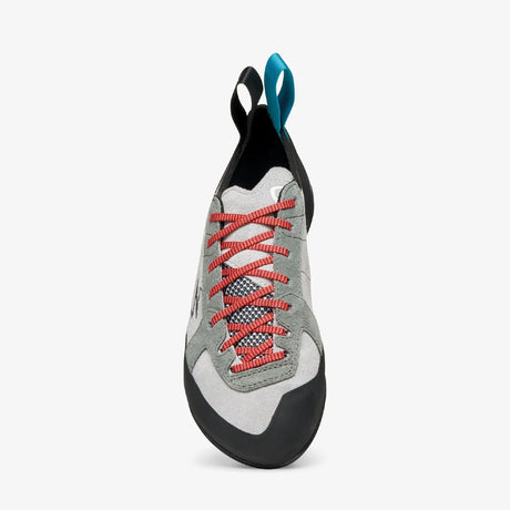 Lace view of Scarpa's Helix women's climbing shoe in silver mid grey colour