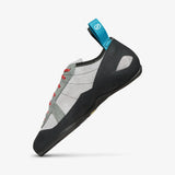 Side view of Scarpa's Helix women's climbing shoe in silver mid grey colour