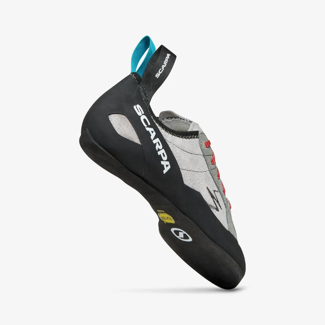 Sole view of Scarpa's Helix women's climbing shoe in silver mid grey colour