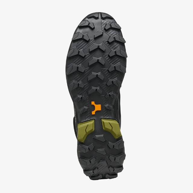 Outsole view of the Scarpa Ribelle Cross 2 Mid GTX Men's in Black/Olive colour