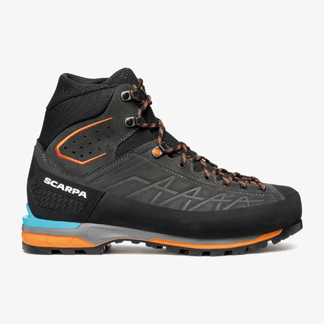 Lateral side view of Scarpa's Zodiac Tech GTX Men's boot in anthracite/tonic colour