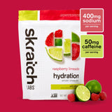 Front of skratch labs recovery sport drink mix 440g bag, raspberry limeade flavour