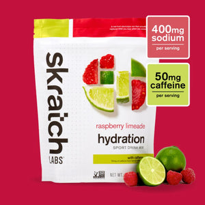 Front of skratch labs recovery sport drink mix 440g bag, raspberry limeade flavour