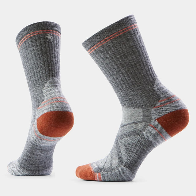 Side and back view of Smartwool hike targeted cushion crew socks in medium gray colour