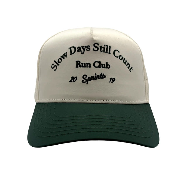 Front view of Sprints Structured VP Hat with "Slow days still count" text