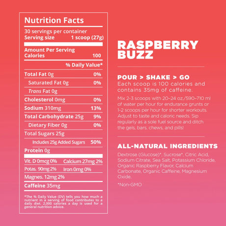 Raspberry tailwind endurance fuel drink mix nutrition information
