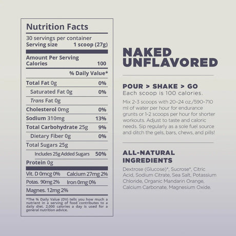 Unflavoured tailwind endurance fuel drink mix nutrition information