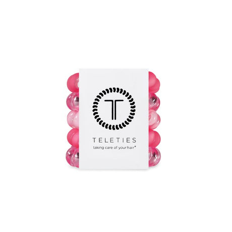 5-pack view of Teleties tiny hair ties in 'Pretty in pink' colours