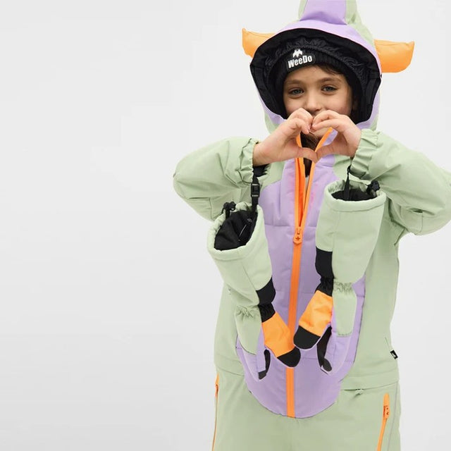 Front on-model view of Weedo Lilido Kid's Snowsuit in Lilido colour