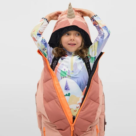 Front on-model view of Weedo Unido Kid's Snowsuit in Unido Glitter colour
