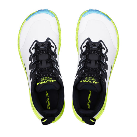 Top view of men's white/lime Altra Experience Wild 3+ trail running shoes