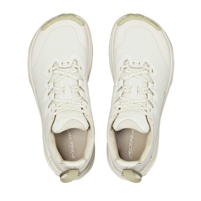 Top view of women's sand-coloured Altra Experience Wild 3+ trail running shoes