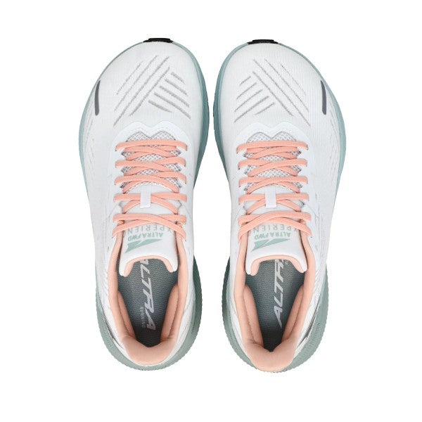 Top view of women's Altra FWD Experience running shoes in white