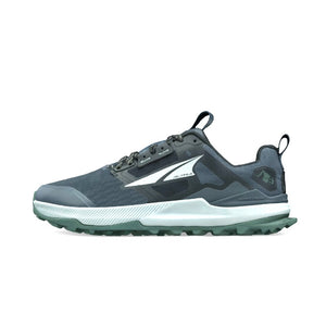 Side view of Altra lone peak 8 women's shoe in black/gray colour