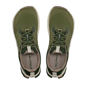 Top view of men's Altra Lone Peak 9+ trail shoes in green colour