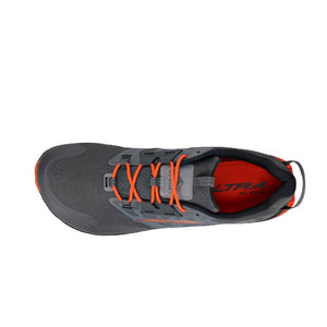 Top view of men's Altra Lone Peak All-Weather Low 2 shoe in gray/orange