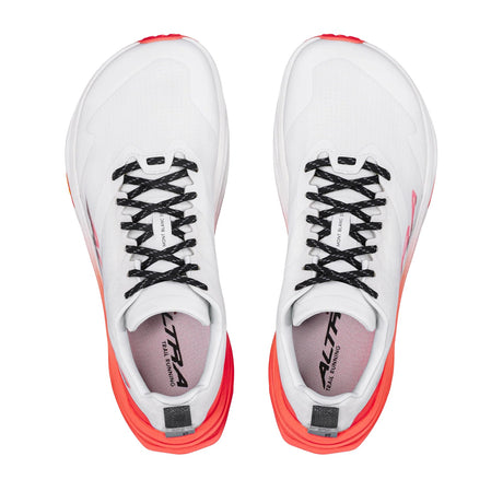 Top view of men's white/red Altra Mont Blanc Speed trail running shoes