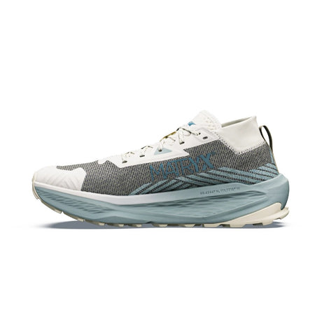 Inner side view of men's grey/blue Altra Olympus 275 HiLo running shoe