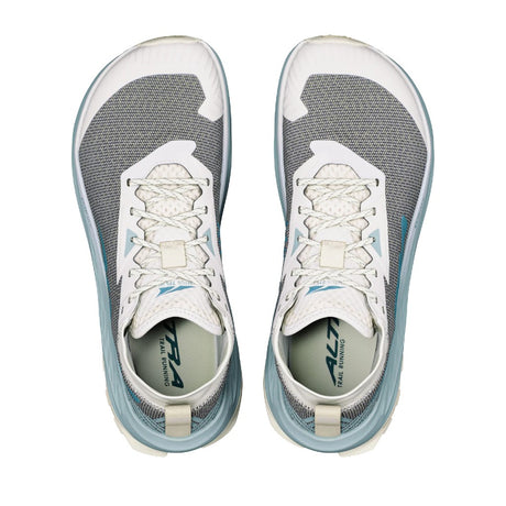 Top view of men's grey/blue Altra Olympus 275 HiLo running shoes