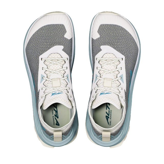 Top view of men's grey/blue Altra Olympus 275 HiLo running shoes