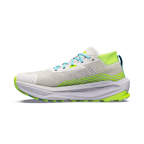 Inner side view of women's grey/lime Altra Olympus 275 HiLo running shoe