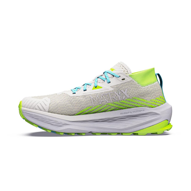 Inner side view of women's grey/lime Altra Olympus 275 HiLo running shoe