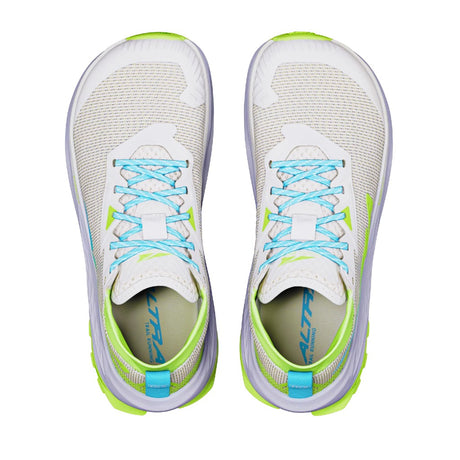 Top view of women's grey/lime Altra Olympus 275 HiLo running shoes