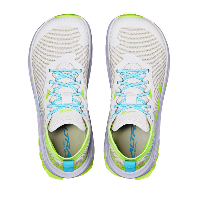 Top view of women's grey/lime Altra Olympus 275 HiLo running shoes