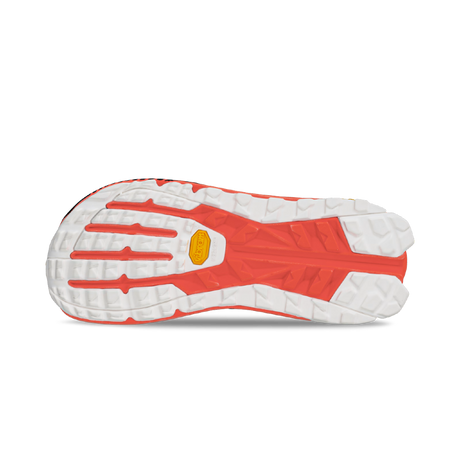Sole of women's Altra Olympus 275 running shoe in coral/black