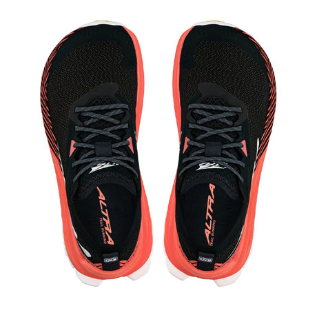 Top view of women's Altra Olympus 275 running shoes in coral/black