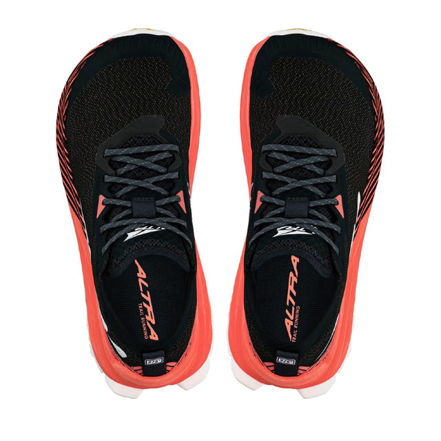 Top view of women's Altra Olympus 275 running shoes in coral/black