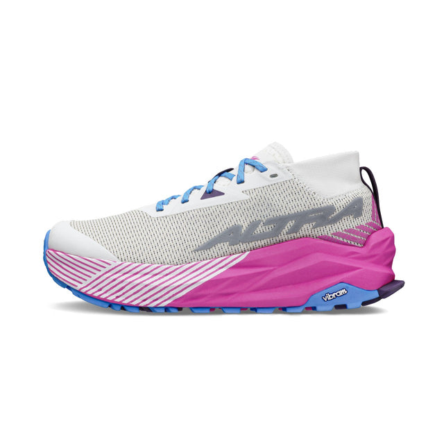 Side view of women's Altra Olympus 275 running shoe in white/pink colour