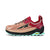 Side view of women's altra olympus 5 trail running shoes in brown/red