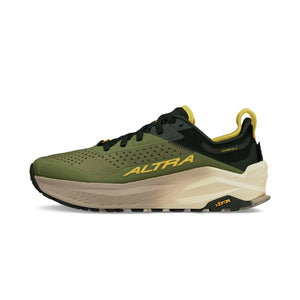 Side view of men's Altra Olympus 6 running shoes in Olive colour