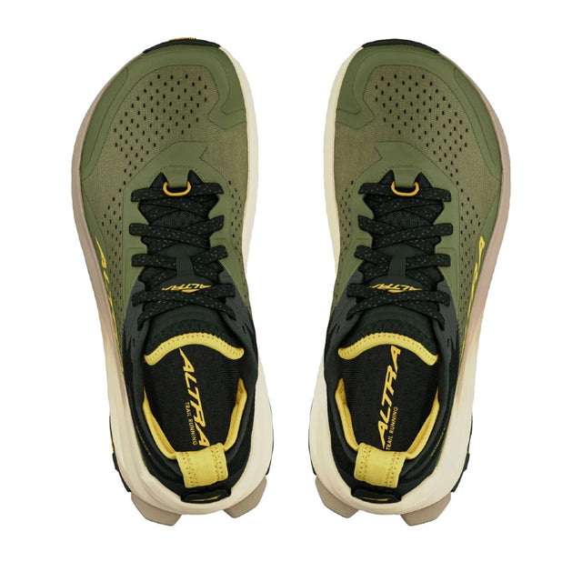 Top view of men's Altra Olympus 6 running shoes in Olive colour