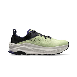 Inner side view of women's Altra Olympus 6 trail running shoe in black/green colour