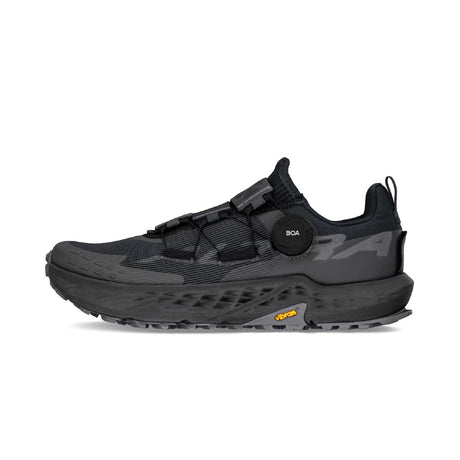Side view of men's Altra Timp 5 BOA running shoe in black/black