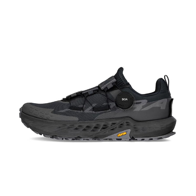 Side view of men's Altra Timp 5 BOA running shoe in black/black