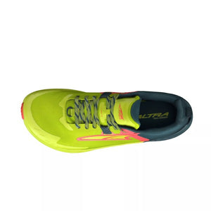 Top view of men's altra timp 5 running shoe in lime