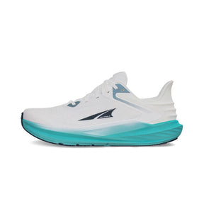 Side view of Altra Torin 8 running shoe in white/green