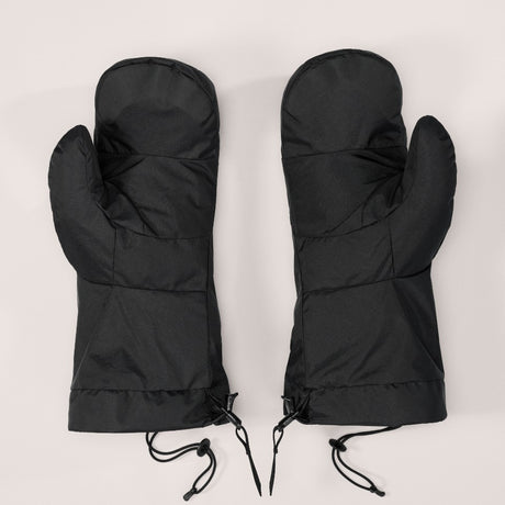 Pair of black Arc'teryx Beta Down Mittens with palms up