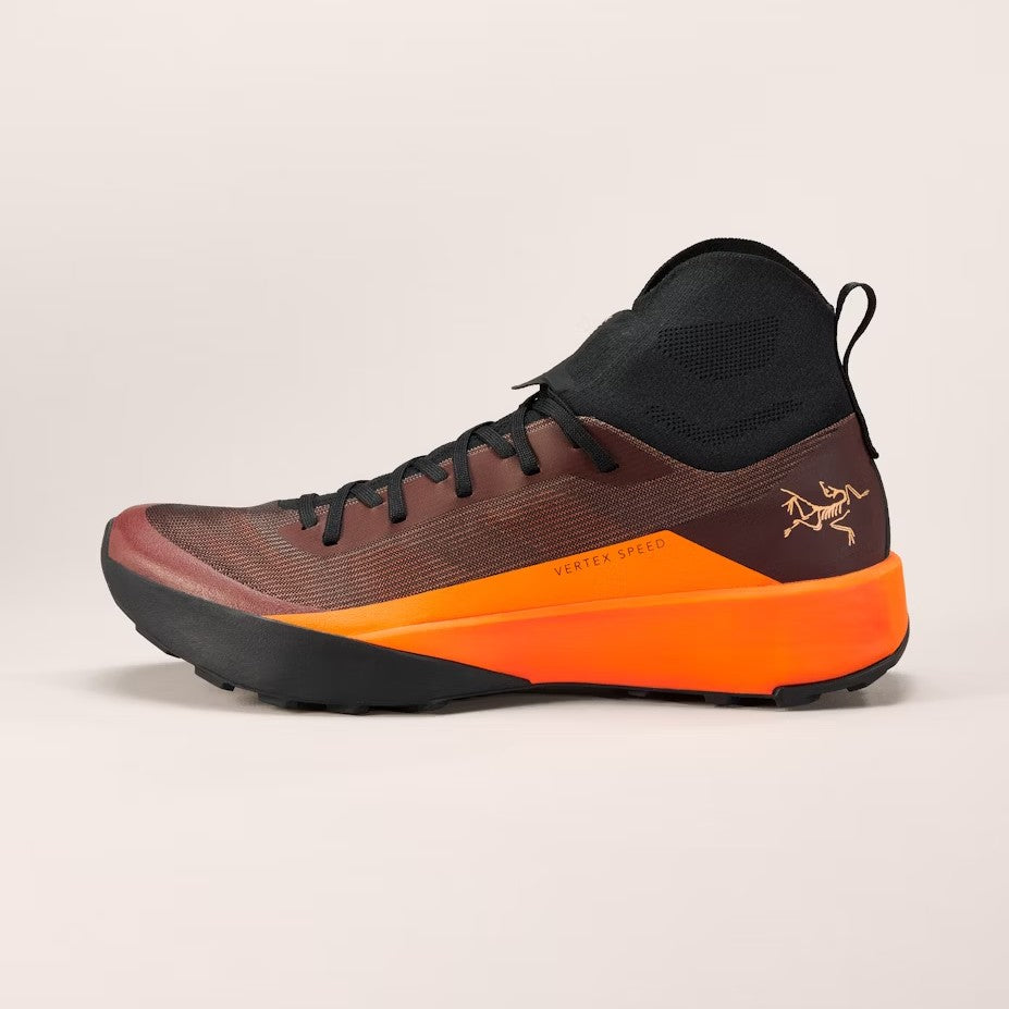 Side view of Arc'teryx Vertex Speed shoe in ginger/verve colour