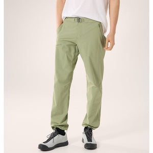 Front on-model view of men's chloris (green) Arc'teryx Gamma pants