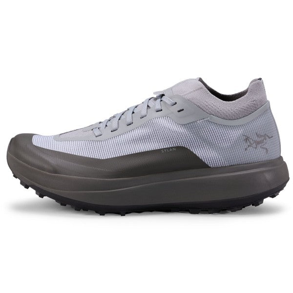 Side view of men's Arc'teryx Sylan running shoe in Smoke/Shark colour