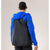 Back on-model view of men's Arc'teryx Norvan Windshell hoody in vitality/black sapphire colour